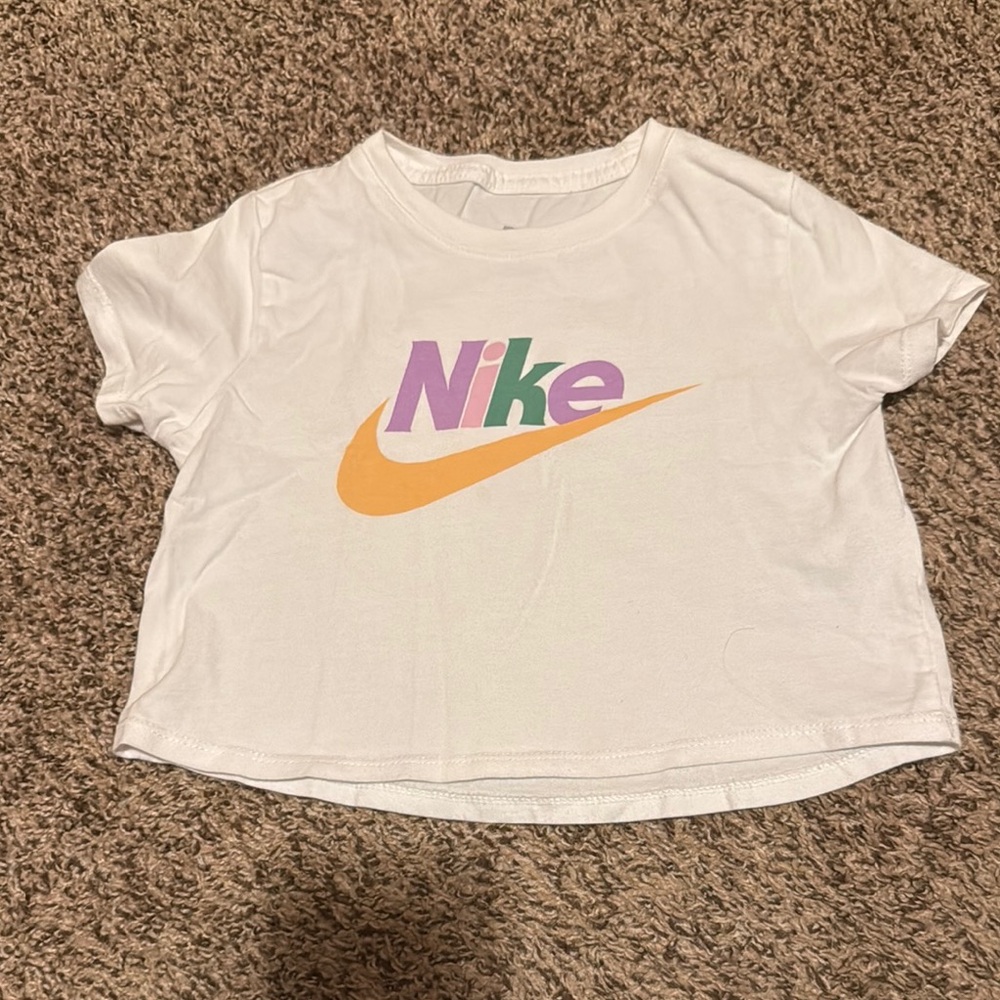 Nike White Tee with Multicolor Logo